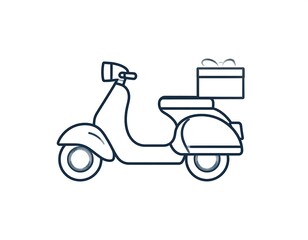 Obraz premium Line-art of a scooter with gift box on the back