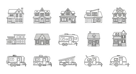 Naklejka premium House and RV Sketch Icons Set