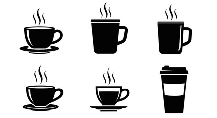 Obraz premium Coffee cups vector icons set. Hot drink symbols