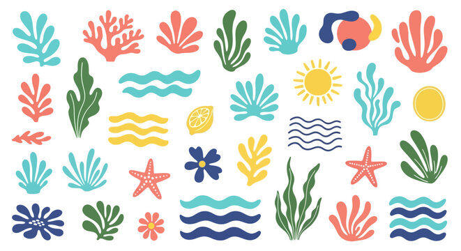 Summer sea abstract Matisse style elements