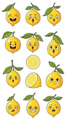 Fototapeta premium Expressive Lemon Faces - A Collection of Animated Citrus Characters.