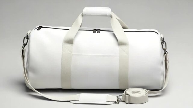 Clean White Sports Duffle Bag with Strap and Roll of Tape.