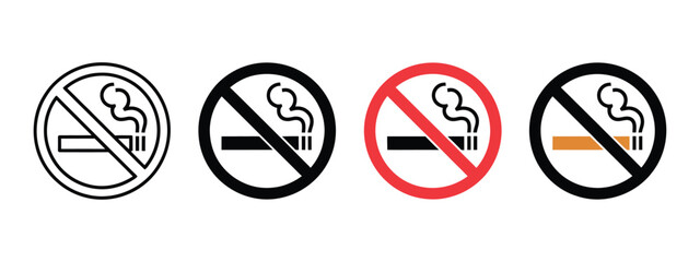 No smoke icon set vector, stop smoking symbol, forbidden cigarette, ban tobacco, flat design sign. © ayat 02