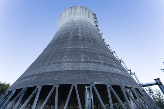 Abandoned and defunct nuclear reactor cooling towers.