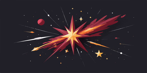 A vibrant vector illustration captures a magic explosion of bright fireworks and sparkling stars in the dark night sky for a New Year Christmas holiday celebration © AbidurRahman