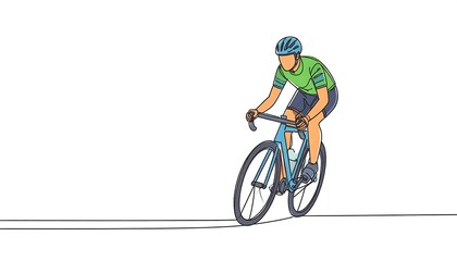 Obraz premium Line drawing of a cyclist in motion on a road bike