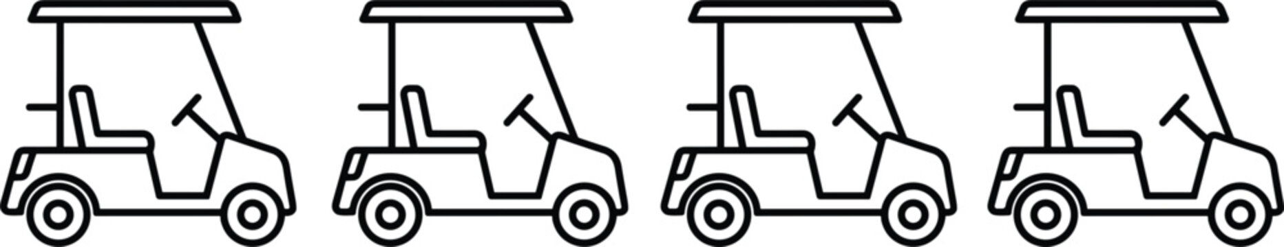 Golf cart vehicle icon set showing transportation buggy silhouettes leisure sport resort vector illustration isolated