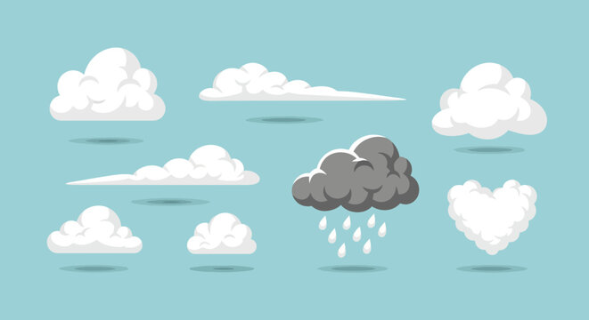 Cartoon cloud collection on blue background