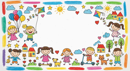 Obraz premium Kids drawing frame with happy children