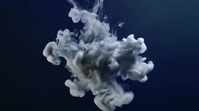 Suspended ink cloud: a singular, textured ink droplet drifting through a velvety midnight void