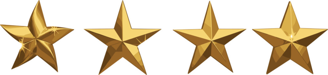 Obraz premium Four gold stars aligned in a row, symbolizing excellence and achievement, viewed from a straightforward perspective