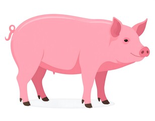 Fototapeta premium Pink, healthy pig standing on all fours, side view, detailed illustration