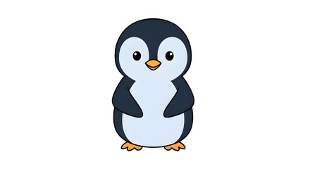 Obraz premium Cute Little Penguin Cartoon Character Staring Forward Isolated on White Background