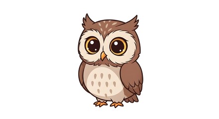 Obraz premium Cute Brown Owl Cartoon Character Standing Isolated on White Background Illustration