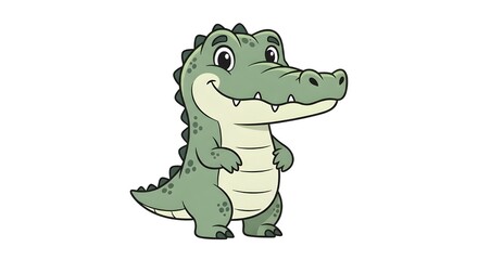 Obraz premium Cute Crocodile Cartoon Character Standing and Smiling Isolated on White Background Illustration