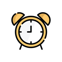 Retro vintage alarm clock on white background with classic bells and numbers