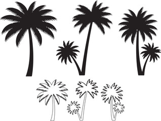 Fototapeta premium Palm tree silhouette collection. Tropical palm trees in black silhouette style for summer, beach, island and nature design projects..eps