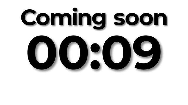 14 secund countdown text from 10 to 0 animation. coming soon digital countdown clock timer in five to zero second. isolated white background. Engaging Timer Visuals for Events, 4k.