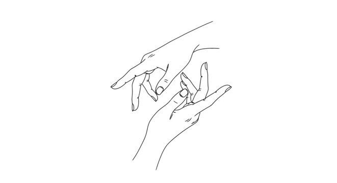 Simple line drawing of two hands reaching towards each other.