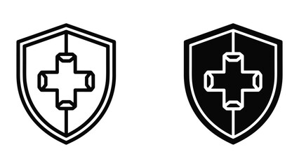 Obraz premium Medical shield logo design with cross symbol