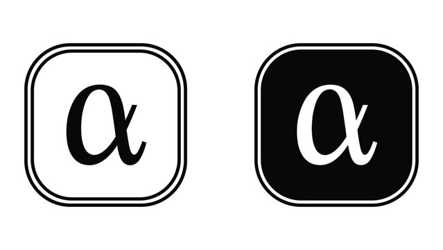 Alpha symbol in black and white square icon