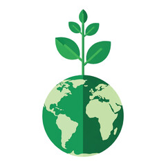 Obraz premium Central Green Graphic of Earth with Thriving Plant