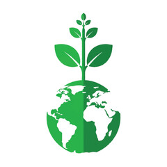 Leaf Plant Growth Rising from Earth Globe Top Clean Illustration
