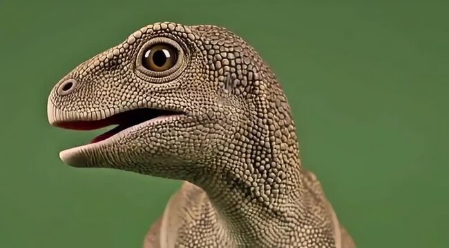 Cgi dinosaur head moves and blinks in front of green screen