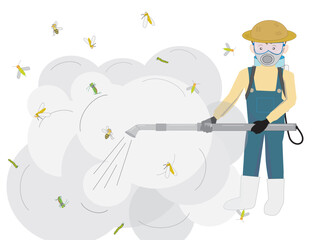 農薬の散布作業をしているイラスト素材