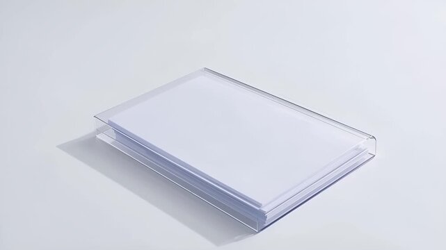 白い背景に空の透明書類フォルダを配置した、静かで整った映像です。
柔らかな光が輪郭とわずかな影を生み、清潔感を演出します。
3月の整理、引き継ぎ、業務移行や区切りの時期を象徴します。
