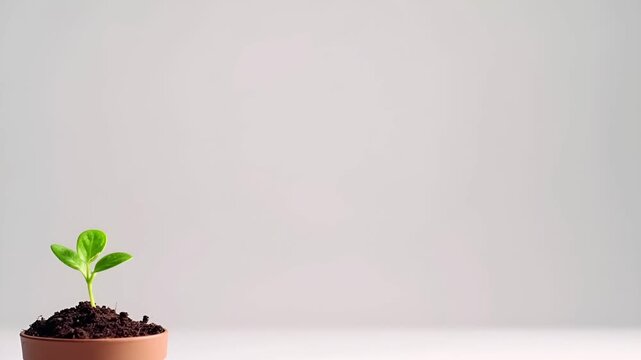 白い背景の下部に、小さな植木鉢と土のみを配置した静かな映像です。
影を抑えた柔らかな光が、清潔で落ち着いた印象を与えます。
成長前の準備、忍耐、3月の期待感や始まり前の時間を象徴します。