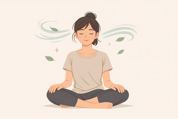 Obraz premium Peaceful meditation illustration expressing calm breathing mindfulness and emotional balance. Minimal flat style visualizing inner peace relaxation stress relief and mental clarity.