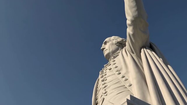 3D animation of George Washington statue rotating under daylight. Historical monument concept.