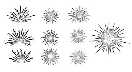Set of Hand Drawn Sunbursts and Fireworks Explosions. © Muginandaru