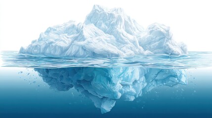 Obraz premium Digital Pixelated Iceberg Floating on Ocean with Reflections Underneath in Light Blue Gradient Water Graphic with White Background Visual Abstract