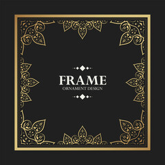 Naklejka premium Elegant Golden Decorative Frame with Ornamental Floral Pattern on Dark Background