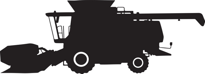Combine Harvester Silhouette Icon, Agricultural Farm Machine, Black Vector Illustration