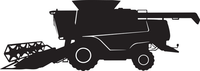 Combine Harvester Silhouette Icon, Agricultural Farm Machine, Black Vector Illustration