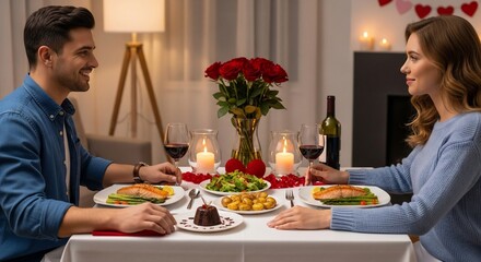 Couple Enjoying Romantic Dinner Together.