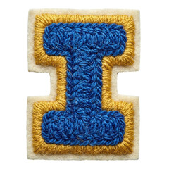 Varsity letter I patch in blue and gold crochet © X02