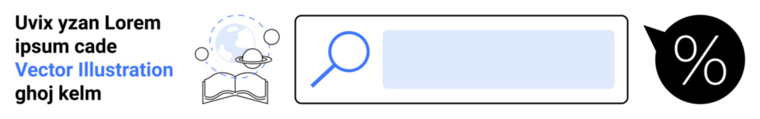 Data analysis, web search, online education, content discovery, user interface design, e-learning. Minimal search bar with icons search, knowledge and percentages. Data analysis and web search