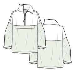 Half zip jacket technical flat drawing vector mockup illustration. © Clothing Design