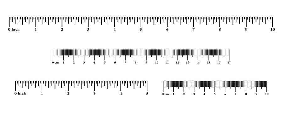 Vector ruler set with metric and imperial scales, centimeter, millimeter, and inch divisions. Precision measuring tool illustration for drafting etc.