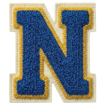 Varsity letter N patch in blue and gold crochet