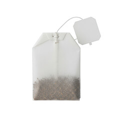 Tea bag with tea leaves inside on white background isolated on transparent background
