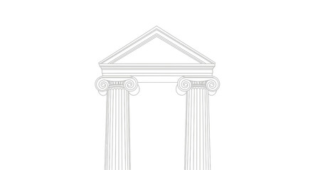 Obraz premium Architectural line drawing of a classical pediment supported by two ionic columns against a white background