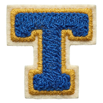 Letter T blue and yellow chenille varsity patch