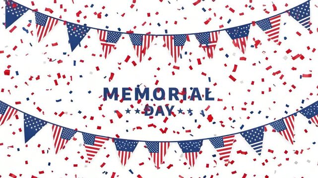 American flag bunting and confetti celebration for Memorial Day Independence Day Veterans Day Ai HD video.
