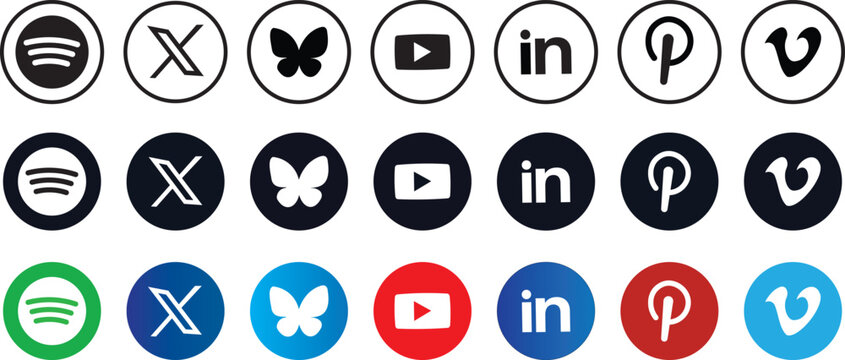 Social Media, App Icons, Popular, Logo Set, Networking, Communication, Isolated, Vector, Illustration, White Background, Transparent, Branding, Digital Asset, Web Icon, Mobile App, Social Platform, Fa
