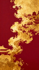 Obraz premium Ancient buildings in the style of gold foil rock painting